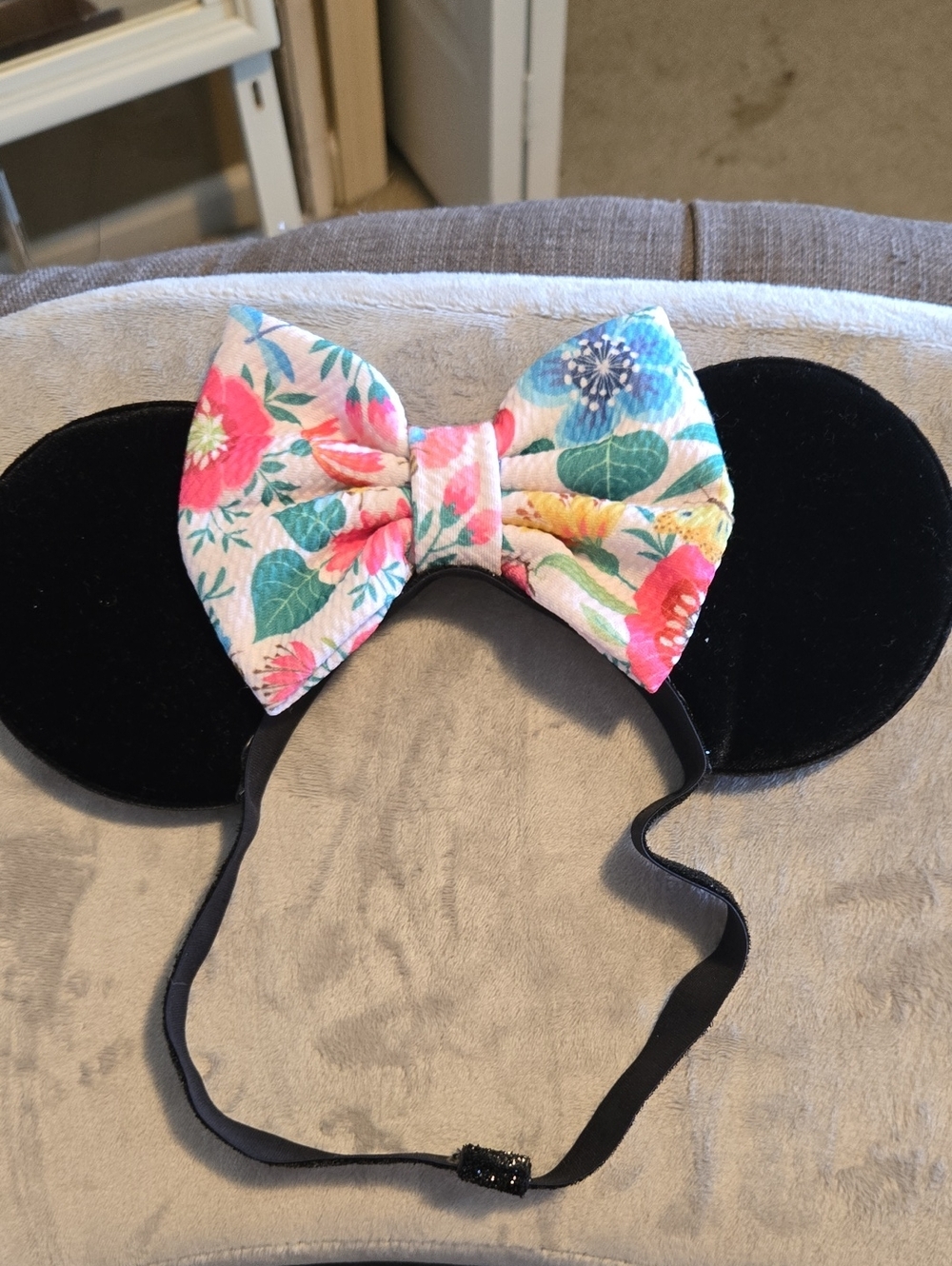 Spring Floral Bow Minnie Ears Soft Headband